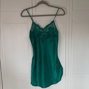 Vintage Gold Tag Victoria's Secret Emerald Green Lace-Trim Slip Dress/Nightie